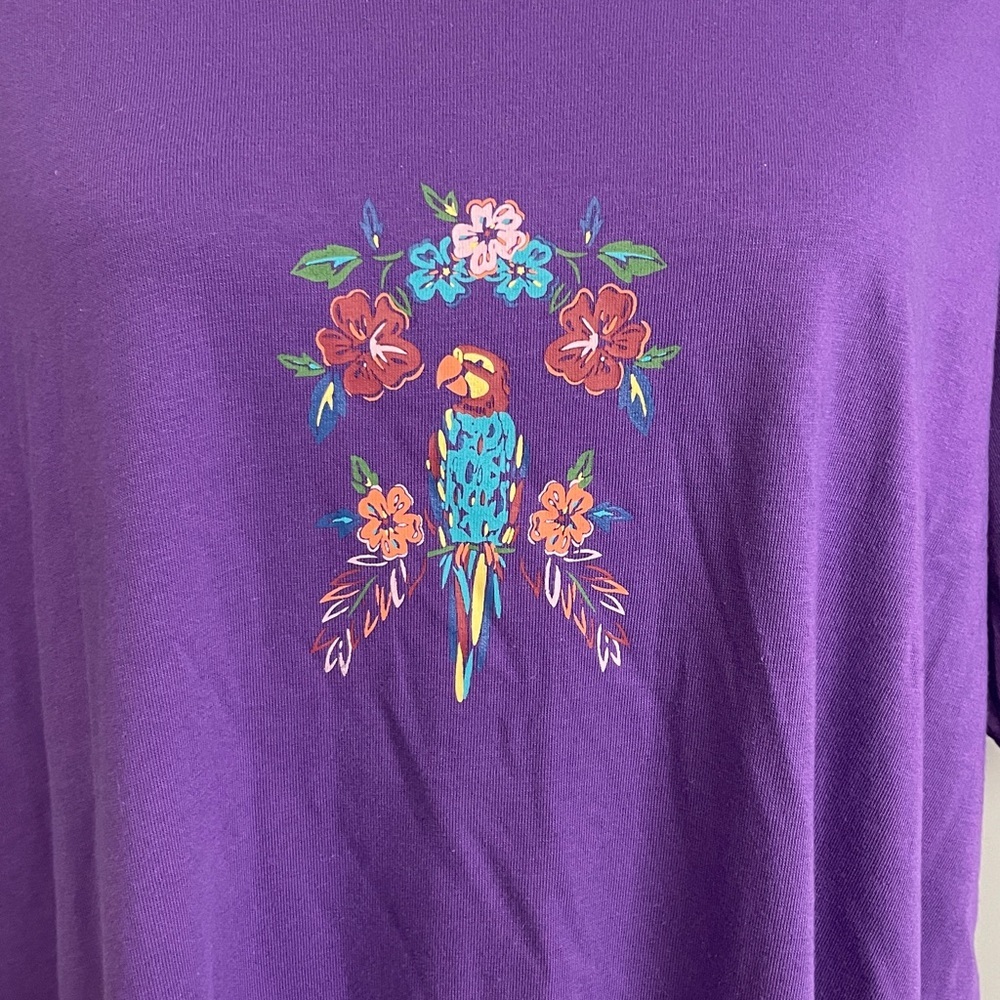 Dreams Co Womens purple kaftan maxi dress tropical parrots lightweight 1X 22/24 - Picture 2 of 5